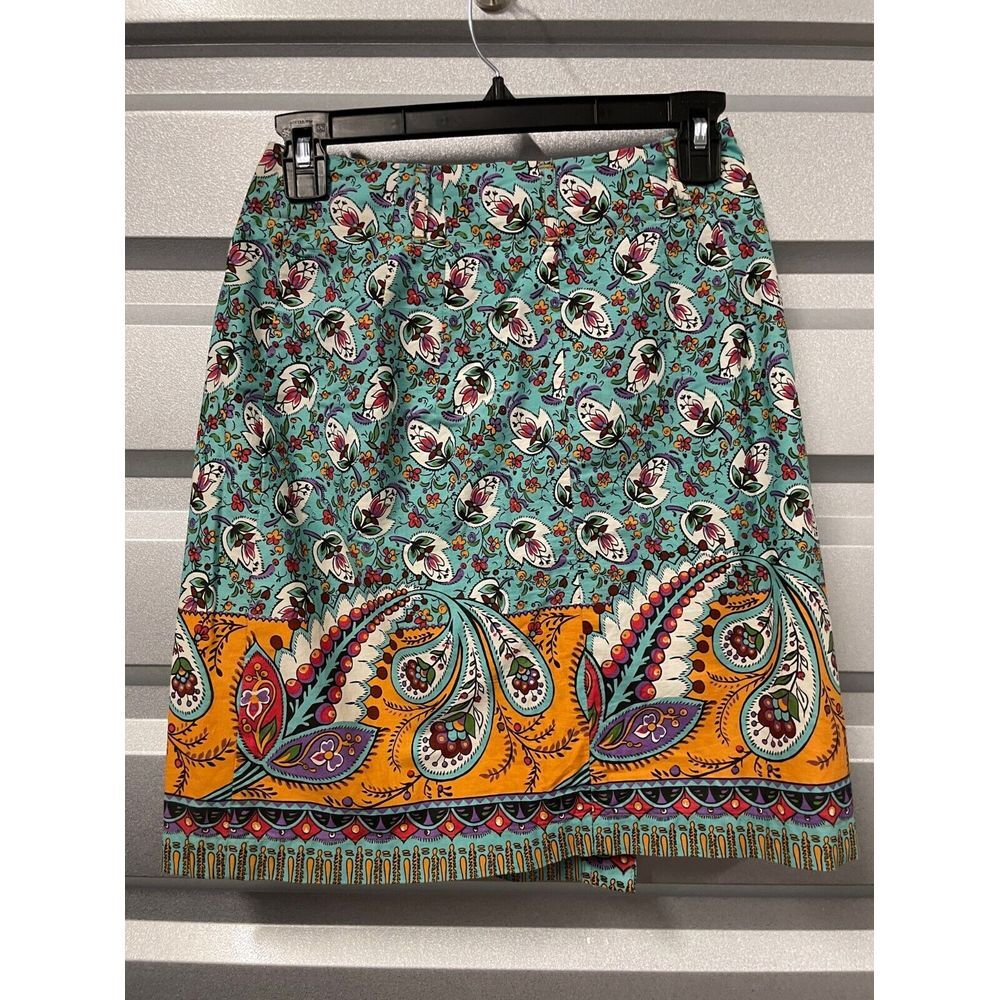Vintage Ruff Hewn Teal and Orange Paisley Pencil Skirt 100% Cotton Made in USA